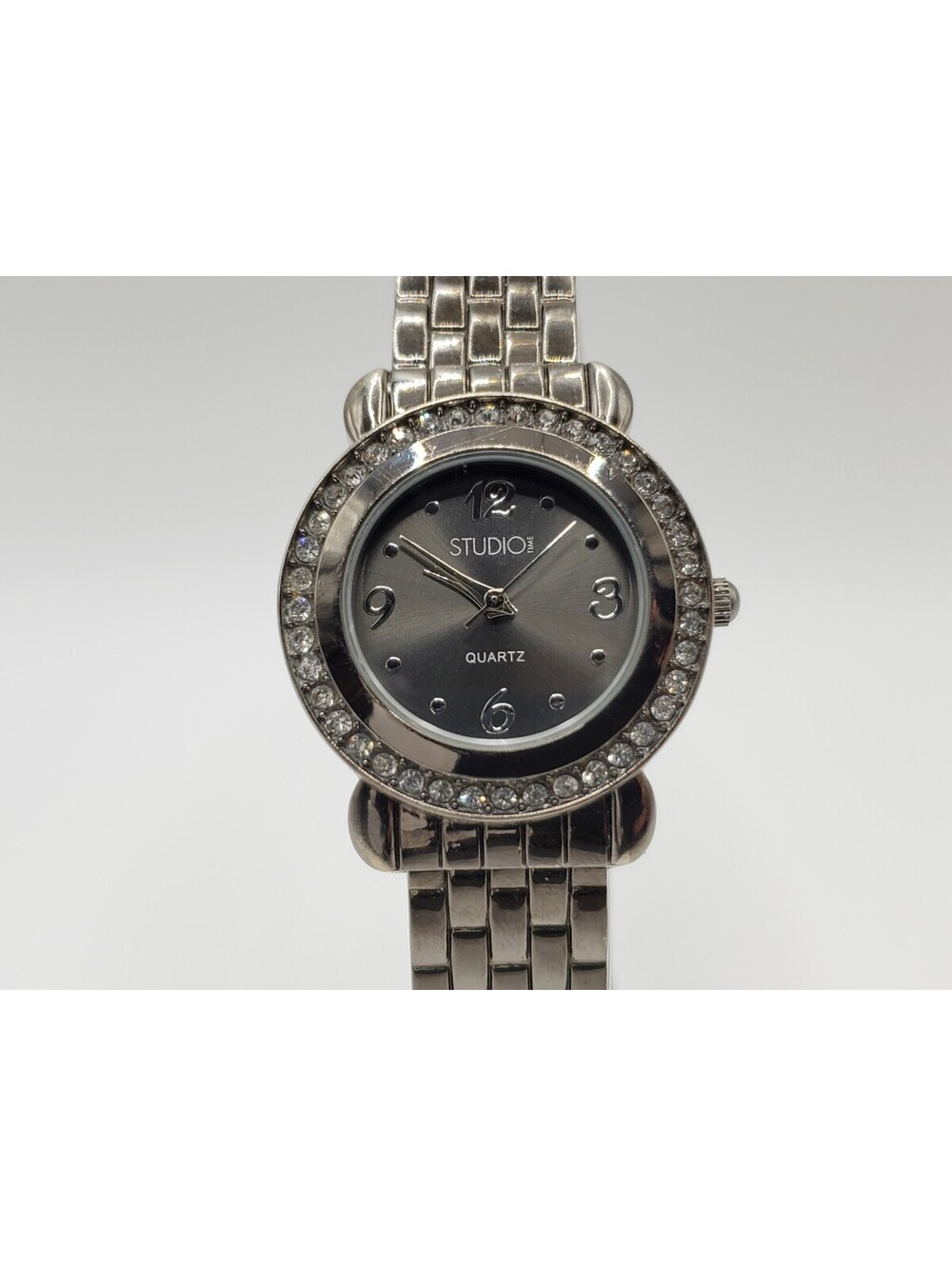 Studio Black Rhinestone Bezel Womens Watch 30mm New Battery